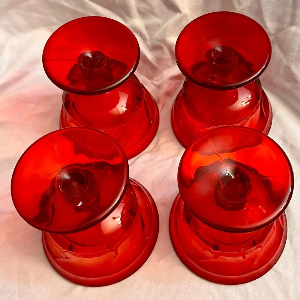 Fostoria Jamestown Ruby Red Sherbet Champagne Glasses Swirl Vintage Set of 4